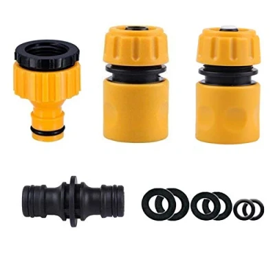 Afbeelding van TOPWAYS® Tuinslangconnectorset, inclusief slanguiteinde snelkoppeling, waterstop connector voor slangen, 2 in 1 schroefdraadkraanaansluiting, dubbele mannelijke klikconnector, reserveset