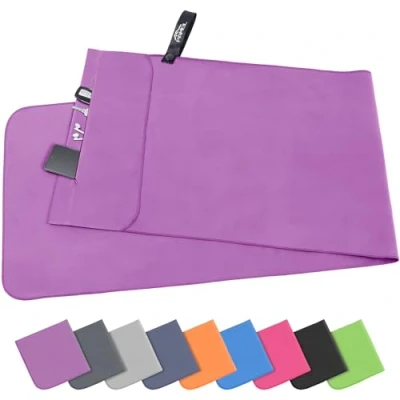 Afbeelding van Pameil microvezel handdoeken, 120 x 50 cm, fitnesshanddoek met ritssluiting, compacte en sneldrogende sporthanddoek, strandhanddoek, badhanddoek (paars)