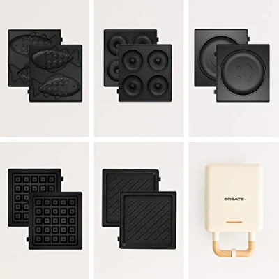 Afbeelding van PACK STONE 2 in 1 COMPACT Wafel en Grill Sandwich Maker + Taiyaki Plaat Pannenkoek Donuts Beige