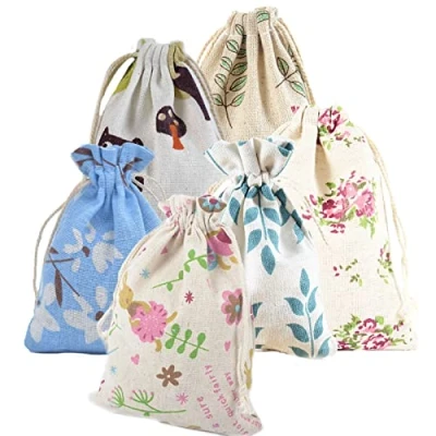 Afbeelding van 24 Stuks Jute Zakjes, Natuurlijke Cadeauzakjes, Kleine Zakjes met Trekkoord, Katoenen Cadeauzakjes voor Bruiloft Party