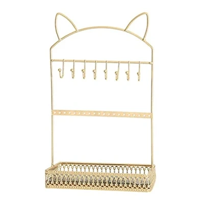 Afbeelding van LIXBD Sieraden Stand Rack Cat vormige Oorbel Houder Display voor Vrouwen Meisjes Houders (Kleur: Gouden)