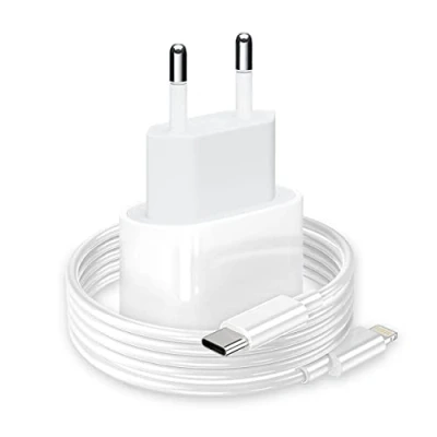 Afbeelding van oplader voor iPhone, 20 W, snel, MFi gecertificeerd, PHONIX Italië, iPhone 14, 13, 12, 11 Pro, Max, Mini, XS, XR X, 8 SE, Apple, oplaadkabel type C/Lightning