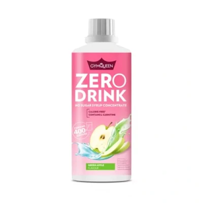Afbeelding van GymQueen Zero Drink Groene Appel 1000ml, drinkconcentraat 1:80, verrijkt met B vitaminen voor uw stofwisseling en L carnitine, drinksiroop weinig calorieën