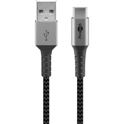 Afbeelding van goobay USB C naar A textielkabel met metalen aansluitingen