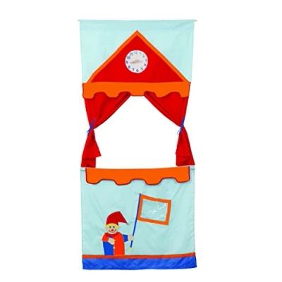 Afbeelding van roba Deur kasperletheater, ruimtebesparend kinderpoppentheater incl. 6 handpoppen, kaspertheater om op te hangen met stoffen bekleding