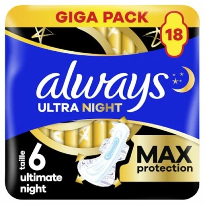 Afbeelding van Always Ultimate Night Maandverband Maat 6 Met Vleugels 3 x 18 stuks