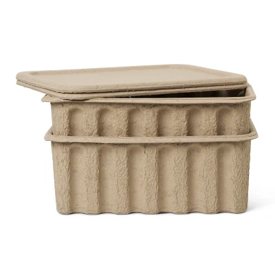 Afbeelding van Ferm LIVING Paper pulp L opbergdoos set van 2 Beige