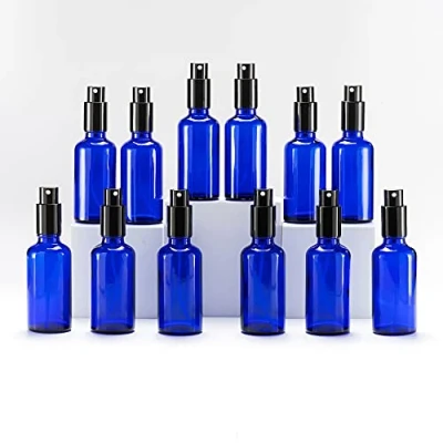 Afbeelding van Yizhao 50 ml blaue Glas Sprühflasche, leere feine Sprühflaschen mit Metallkappe für Reinigung, Aromatherapie, Diffusor ätherische Öle, Massage, Haare, Haustiere, 12 Stück