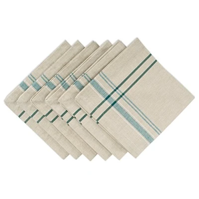Afbeelding van DII Franse Stripe Tafelblad Collectie Boerderij Stijl Eettafel Linnen Servetset, 20x20, Taupe/Teal, 6 delig