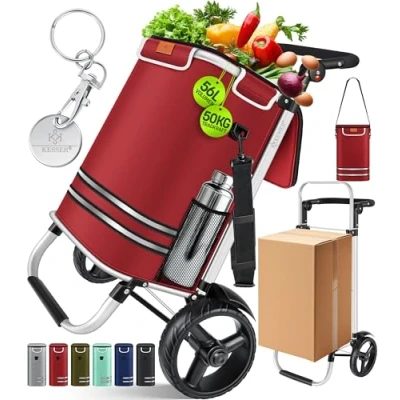 Afbeelding van KESSER® Boodschappentrolley met Wielen en koelvak 56 liter Opvouwbare Boodschappenwagen tot 50 kg draagvermogen Boodschappenkar 3 in 1 trolley steekwagen Afneembare Boodschappentas, Bordeaux