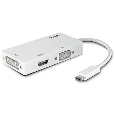 Afbeelding van Lindy 43273 kabeladapter/verloopstukje USB C HDMI/DVI/VGA Wit