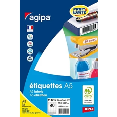 Afbeelding van agipa universele etiketten, 20 x 67 mm, wit