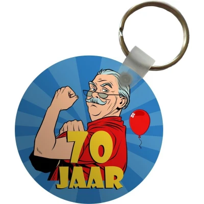 Afbeelding van Sleutelhanger Man 70 Jaar verjaardag Blauw Plastic Rond Uitdeelcadeautjes