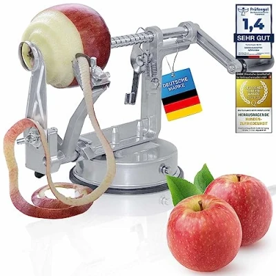 Afbeelding van Roestvrijstalen &quot;Deluxe&quot; appelschiller 3 in 1 functie economy dunschiller appelsnijder appelboor