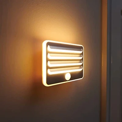 Afbeelding van Auraglow Bewegingssensor, led nachtverlichting, draadloos, werkt op batterijen, PIR zachte warme wandlamp voor hal, trap, garderobe, set van 3
