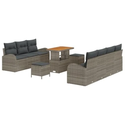 Afbeelding van vidaXL 10 delige Tuin Sofa Set met Kussens Grijs Poly Rattan Acacia