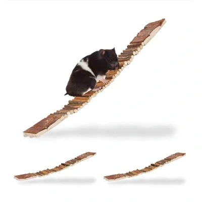 Afbeelding van Relaxdays knaagdier brug set van 3 hamster speelgoed hout buigbaar vogelspeelgoed
