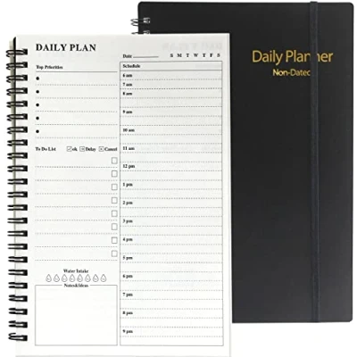 Afbeelding van Dagplanner ongedateerd, ongedateerde dagelijkse planner, uurplanner 152 pagina&#039;s, takenlijst notitieboek, tijdmanagementhandleiding en planner met flexibele hoes, elastische sluiting, binnenvak, 14,2