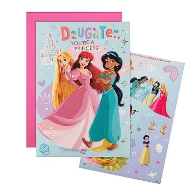 Afbeelding van Hallmark Verjaardagskaart voor dochter Disney prinsessen ontwerp met activiteit