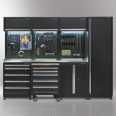 Afbeelding van Datona Werkplaatsinrichting PREMIUM Met RVS Werkblad 265 Cm Breed (264 x 200 46 cm) Zwart