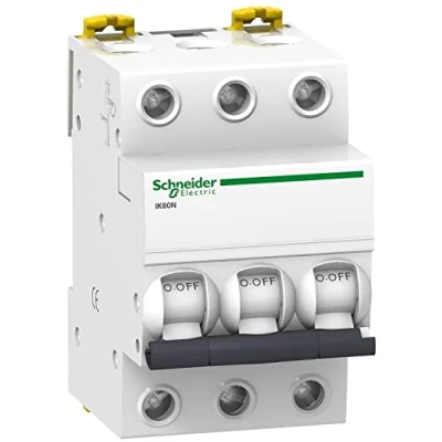 Afbeelding van Schneider Electric A9K24363 IK60N Thermomagneto automatische schakelaar, 3P, 63A, C curve, 78,5 mm x 54 85 mm, wit
