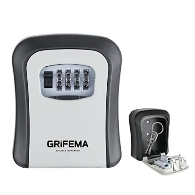 Afbeelding van GRIFEMA GA1003 1 Lock Box, Sleutelkastjes, Key Box met 4 Cijferige Cijfercode, Sleutelkluis Wandmontage, Voor Huis, Garage, Waterdichte, Gray95mm40mm115mm