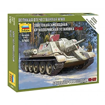 Afbeelding van 1:100 Zvezda 6281 Soviet Self Propelled Gun SU 122 Snap Fit kit Plastic Modelbouwpakket