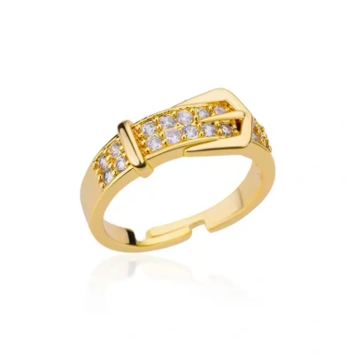 Afbeelding van luxe Dames Ring Goud Kleur met Zirkonia RVS Riem Diameter 12mm Verstelbare