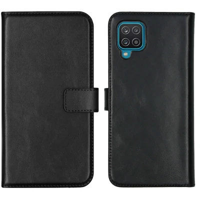 Afbeelding van Samsung Galaxy A12 Hoesje Echt leder Selencia Bookcase Zwart Telefoonhoesje