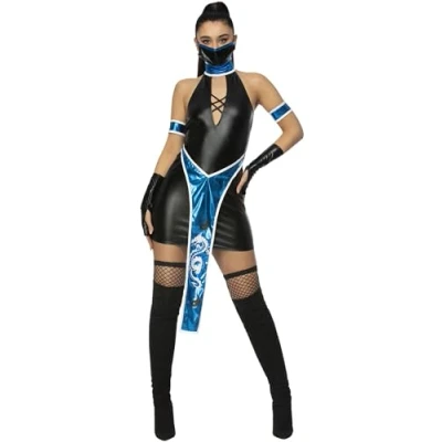 Afbeelding van Smiffys 56449XS Fever Ninja kostuum, dames, blauw en zwart, XS UK maat 04 06