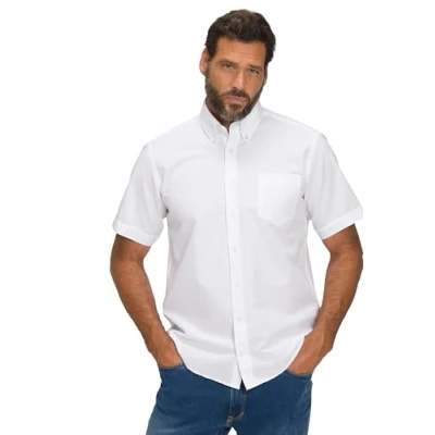 Afbeelding van JP 1880 Seersucker shirt voor heren, halflange mouwen, buttondown kraag, moderne pasvorm, strepenshirt, sneeuwwit, 3XL