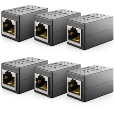 Afbeelding van deleyCON 6x CAT6 Koppeling Connector Netwerkkabel Patchkabel Ethernet Kabel Adapter Modulair Afgeschermd 2X RJ45 Bus DSL LAN Zwart