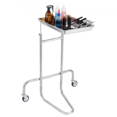 Afbeelding van VEVOR Laboratoriumwagen van roestvrij staal voor laboratorium, met enkele plank en 2 stille wielen, kliniek, ziekenhuis, salon