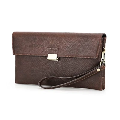 Afbeelding van Contacts Mens Lederen Clutch ID Card Telefoon Houder Rits Coin Key Purse Portemonnee Travle Vintage Handtas, Bruin, Eén maat,