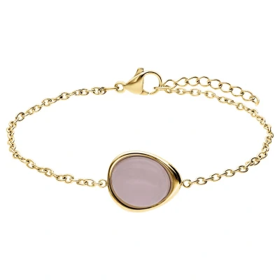 Afbeelding van Lucardi Dames Stalen goldplated Armband met rozenkwarts ovaal Staal Goudkleurig 19 cm