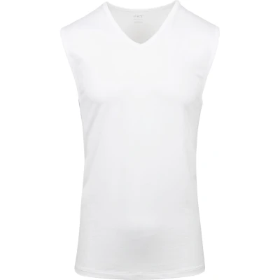 Afbeelding van Mey V hals Dry Cotton Muscle Singlet Wit maat S Heren Basic T Shirt met Slim fit Pasvorm Katoen