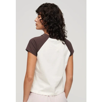 Afbeelding van Superdry Essential LOGO Raglan Tshirt print, Dames, Maat: 36, Dark brown off white