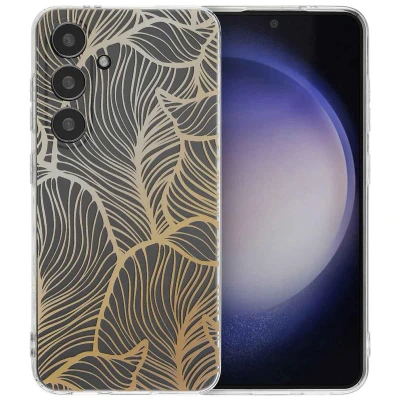 Afbeelding van Samsung Galaxy S24 Hoesje Siliconen en TPU (zacht) iMoshion Softcase/Backcover Golden Leaves Transparant Telefoonhoesje