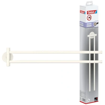 Afbeelding van tesa® MOON WHITE Handdoekrek 2 armig, mat wit, voor Badkamer en Wc Badkamers in Industriële Moderne Stijl Zonder Boren, Zelfklevend 84 mm x 50 456