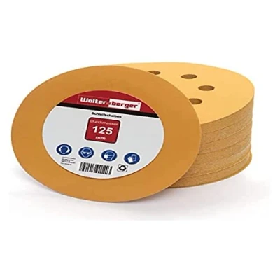 Afbeelding van Woltersberger® 50 stuks excentrische schuurschijven Ø 125 mm, korrelmaat P180, 8 gaten in goud, voor optimaal schuren, veelzijdig, klittenband schuurpapier hechten