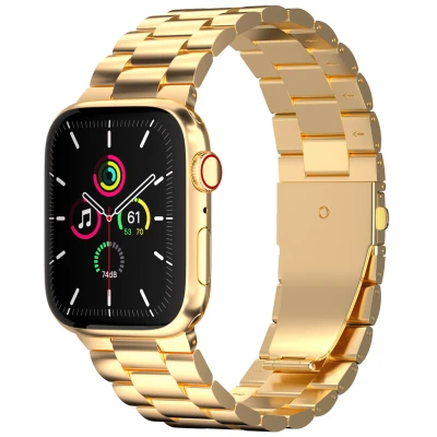 Afbeelding van Apple Watch bandje Staal Goud Geschikt voor Series 1/2/3/4/5/6/7/8/9/10/SE/Ultra/Ultra 2 (44/45/46/49 mm)