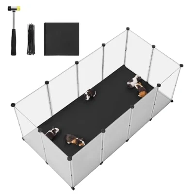 Afbeelding van SONGMICS Kleindierenverblijf met vloerpanelen, box afneembare en waterdichte bodem, verblijf voor hamsters, konijnen, cavia&#039;s, 145 x 73 57 cm, wit LPC013W01