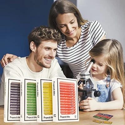 Afbeelding van 48 stuks microscoop accessoires, objectglaasjes met biologische monsters, preparaten voor leren, experimenten, wetenschap, onderwijs, doos, objectglaasjes, monsteropslag