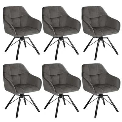 Afbeelding van WOLTU Eetkamerstoelen, draaibaar, set van 6, keukenstoel, gestoffeerde stoel, draaistoel, comfortabele stoel met armleuningen, rugleuning, armleuningstoel voor eetkamer en woonkamer, fluwelen
