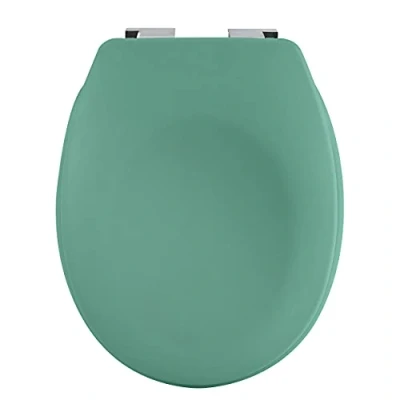 Afbeelding van spirella Premium toiletdeksel ovaal wc deksel met matte afwerking en softclose sluitmechanisme, antibacteriële bril van duroplast roestvrij staal groen