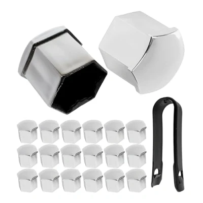 Afbeelding van wielboutdoppen, 20 stuks voor bouten met een buitendiameter van 21 mm, gereedschap, wielboutdoppen in zilver, wielbouten afdekkingen, wielbouten, beschermkap, caps