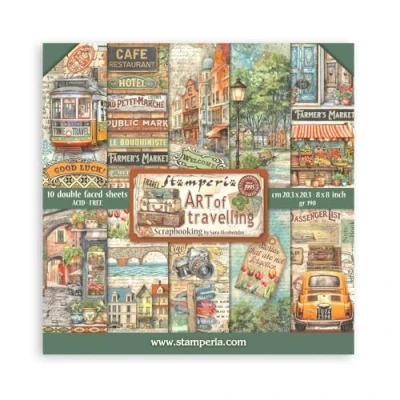 Afbeelding van Stamperia Scrapbook papierpad voor scrapbooking, albums, kaarten maken, bullet journals en meer, zuurvrij, double sided, perfect hobby&#039;s, ambachten geschenken (kunst van reizen) (20,3 x 20,3