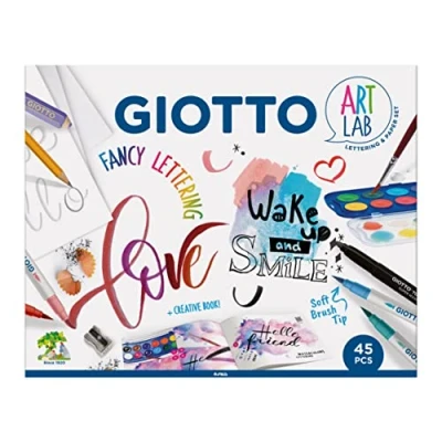Afbeelding van Giotto Art Lab: Fancy lettering Creatieve schrijfset 1 Canson blok voor + 10 penseelstiften Turbo Brush 12 Aquarel Mini Happy Rubber