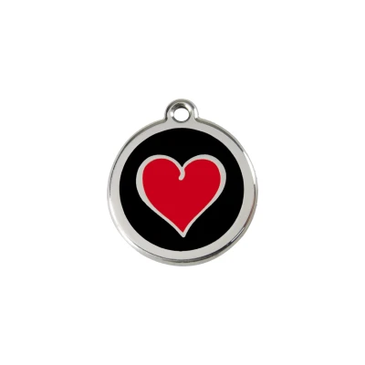 Afbeelding van Heart Black / Red roestvrijstalen hondenpenning small/klein dia. 2 cm RedDingo