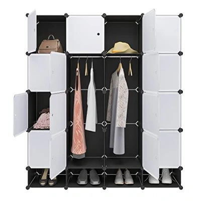 Afbeelding van Rootz Kleiderschrank Kledingkast Kast Opbergsysteem Kledingorganisator Kledingrek Dressoir Zwart lichaam + witte deur